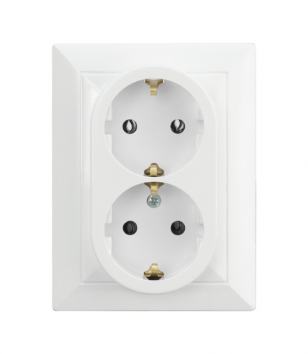 Perła Gniazdo wtyczkowe podwójne p/t 2x2p+Z 16A, 250V ,SCHUKO KOMPLET PT-7P BIAŁY Abex 9001203