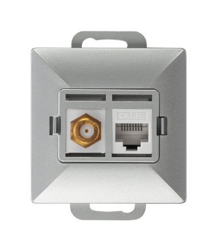 Perła Gniazdo tv pojedyncze typu F + RJ45 komputerowe pojedyncze nieekranowane 6Cat TV/F/F+RJ45 SREBRNY Abex 9002699