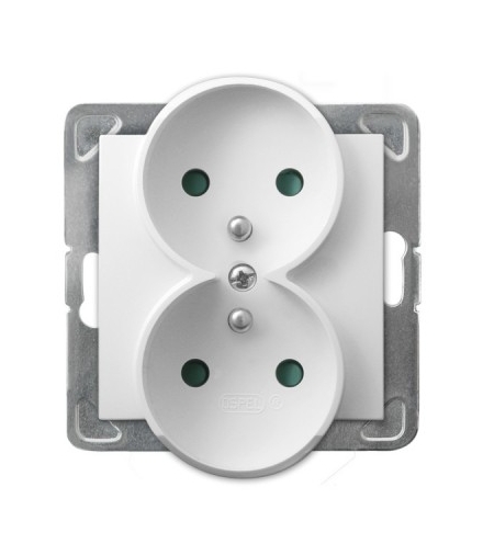 IMPRESJA GP-2YRAZP/m/00 Gniazdo podwójne DO RAMEK PRESTIGE z uziemieniem z przesłonami torów prądowych, BIAŁY