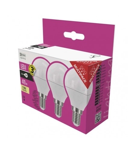 Żarówka LED Classic mini globe 5W E14 ciepła biel 3PK EMOS Lighting ZQ1220.3
