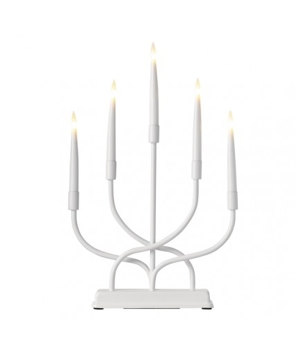 Dekoracje - świecznik biały 5 LED, 40 cm 2x AA metal ciepła biel, IP20, timer EMOS Lighting DCAW07