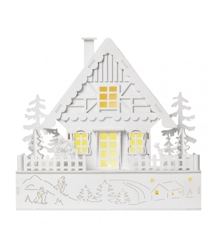 Dekoracje - 5 LED biały domek 30x28 cm, 2x AAA WW, timer EMOS DCWW06