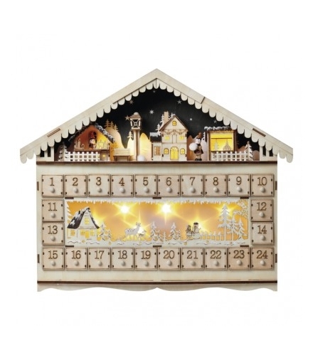 Dekoracje - 10 LED kalendarz adwentowy drewniany 50x40 cm, 2x AA, ciepła biel, IP20, timer EMOS Lighting DCWW01