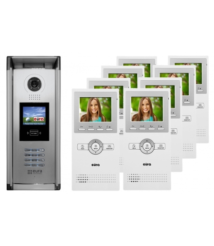 WIDEODOMOFON EURA VDP-A5A5 CAT5 - ośmiorodzinny, LCD 3,5, kaseta z wyświetlaczem LCD i czytnikiem RFID