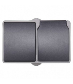 Gniazdo natynkowe + wył.schodowy IP44 szaro-czarne EMOS A1397.4