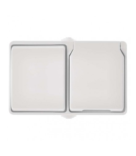 Gniazdo natynkowe + wył.schodowy IP44 białe EMOS A1397.5