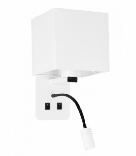 MAGNUM 2 LAMPA KINKIET PROSTOKĄTNY 1X40W E27+3W LED ABAŻUR KWADRAT BIAŁY Candellux 21-75666