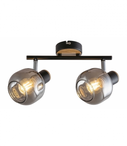 Spot Salazar E14 2x max.40W czarny dąb szkło dymna Rabalux 5398