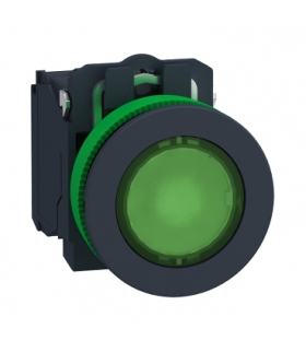 Harmony XB5 Przycisk podświetlany zlicowany plastik zielony Ø30 zintegrowana dioda LED 24 V AC/DC 1 NO + 1 NC, XB5FW33B5 Schneid