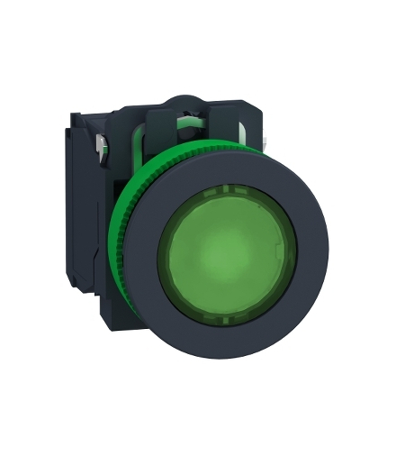 Harmony XB5 Przycisk podświetlany zlicowany plastik zielony Ø30 zintegrowana dioda LED 24 V AC/DC 1 NO + 1 NC, XB5FW33B5 Schneid