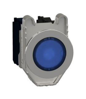 Harmony XB4 Przycisk podświetlany zlicowany metal niebieski Ø30 zintegrowana dioda LED 230V AC 1 NO + 1 NC, XB4FW36M5 Schneider 