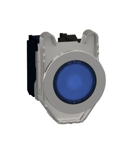 Harmony XB4 Przycisk podświetlany zlicowany metal niebieski Ø30 zintegrowana dioda LED 230V AC 1 NO + 1 NC, XB4FW36M5 Schneider 