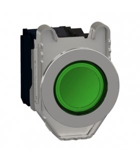 Harmony XB4 Przycisk podświetlany zlicowany metal zielony Ø30 zintegrowana dioda LED 230V AC 1 NO + 1 NC, XB4FW33M5 Schneider El