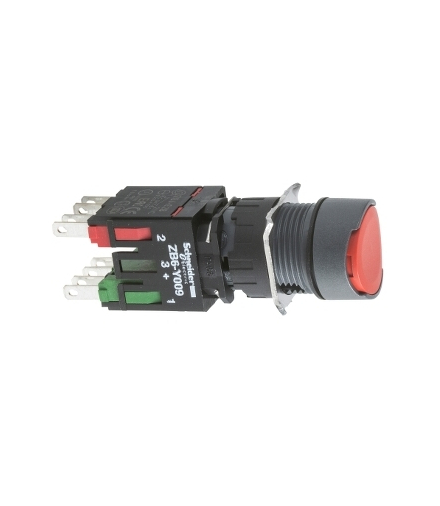 Harmony XB6 Kompletny przycisk, Czerwony, Płaski, 1 NO + 1 NC, Złącze Faston, 16 mm, Plastikowy, XB6AA45B Schneider Electric
