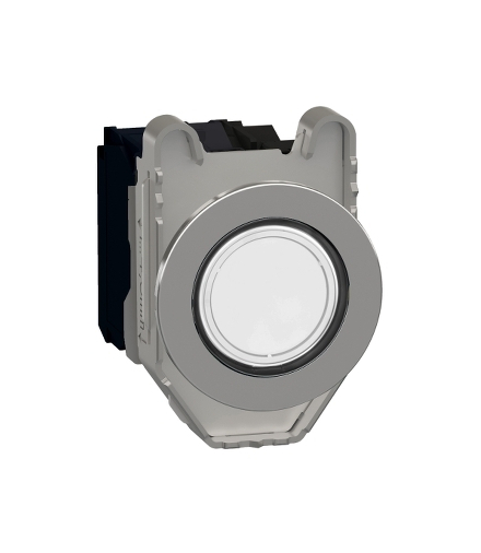 Harmony XB4 Przycisk podświetlany zlicowany metal biały Ø30 zintegrowana dioda LED 24 V AC/DC 1 NO + 1 NC, XB4FW31B5 Schneider E