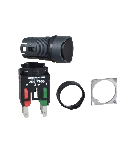 Harmony XB6 Kompletny przycisk, Czarny, Płaski, 1 NO + 1 NC, Złącze Faston, 16 mm, Plastikowy, XB6AA25B Schneider Electric