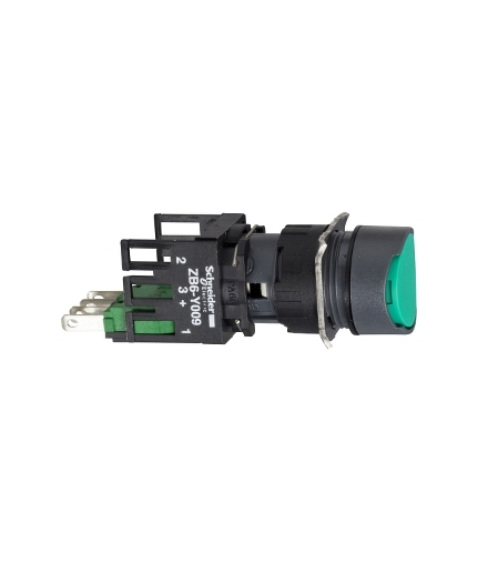 Harmony XB6 Kompletny przycisk, Zielony, Płaski, 1 NO, Złącze Faston, 16 mm, Plastikowy, XB6AA31B Schneider Electric