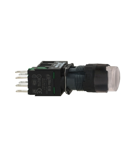 Harmony XB6 Przycisk, Podświetlany, Biały, Płaski, 1 NO, 12...24 V AC/DC, 16 mm, Plastik, XB6AW1B1B Schneider Electric