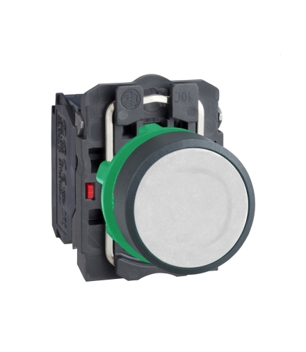 Harmony XB5 Przycisk płaski, powrót sprężynowy, 1NO+1NC, biały, kompletny, nieoznakowany, Ø22, XB5AA15 Schneider Electric