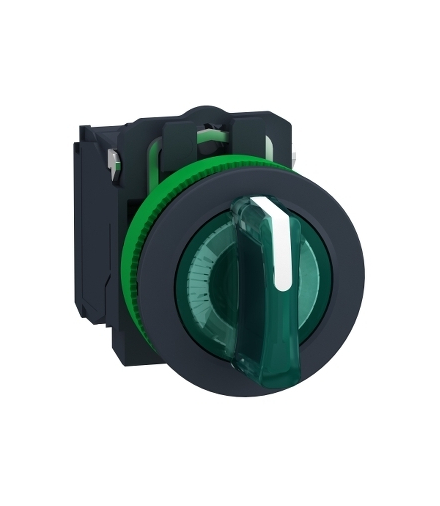 Harmony XB5 Przełącznik podświetlany zlicowany plastik zielony Ø30 3 pozycyjny stabilny 24 V AC/DC 1 NO + 1 NC, XB5FK133B5 Schne