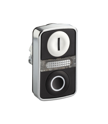 Harmony XB4 Główka przycisku podwójnego płaskiego biała/czarna z oznaczeniem metalowa, ZB4BW7A1721 Schneider Electric