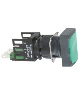 Harmony XB6 Kompletny przycisk, Zielony, Płaski, 1 NO + 1 NC, Prostokątny, Faston, 16 mm, Plastikowy, XB6DA35B Schneider Electri