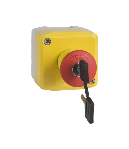 Harmony XALK Żółta stacja 1 czerwony przycisk z głowicą grzybkową Ø40 zwolnienie kluczem 1NO+2NC, XALK188GTH26 Schneider Electri