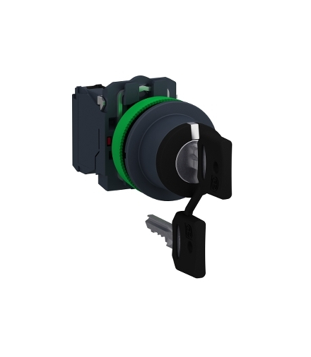 Harmony XB5 Przełącznik z kluczem zlicowany plastik czarny Ø30 klucz n°455 3 pozycyjny stabilny 2 NO, XB5FG33 Schneider Electric
