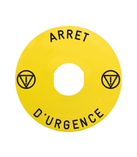 marked legend Ø60 for emergency stop - ARRET D'URGENCE/logo ISO13850, ZBY9130M Schneider Electric