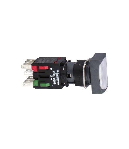 Harmony XB6 Przycisk, Podświetlany, Biały, Wystający, 1 NO+1 NC, 12...24 V AC/DC, Prostokąt, Plastik, XB6DW1B5B Schneider Electr