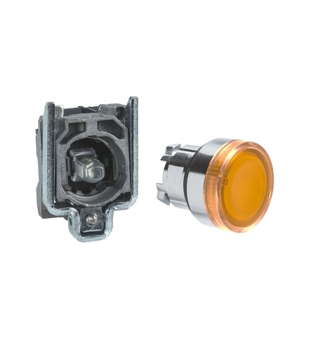 Harmony XB4 Przycisk pomarańczowy, kryty kompletny podświetlany Ø22 samopowrotny 1NO 24V, XB4BW35B1 Schneider Electric