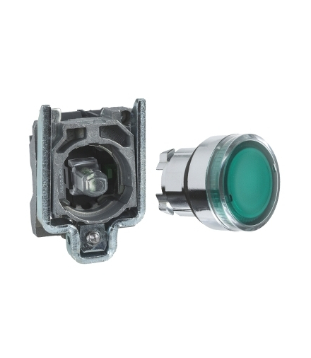 Harmony XB4 Przycisk zielony, kryty kompletny podświetl. Ø22 samopowrotny 1NO 24V, XB4BW33B1 Schneider Electric