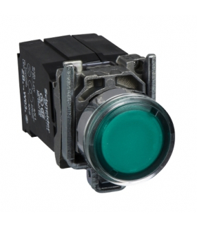Harmony XB4 Przycisk płaski zielony żarówka BA9s 110/120V transformator metalowy 1NO + 1NC, XB4BW3335 Schneider Electric