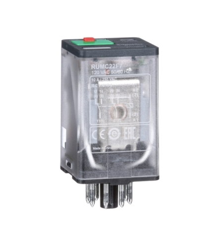 Zelio Relay Przekaźnik z przyciskiem test LED 2C/O 10A, 120V AC, RUMC22F7 Schneider Electric