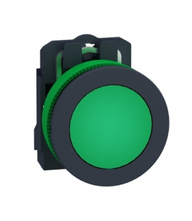 Harmony XB5 Przycisk zlicowany plastik zielony Ø30 gładka soczewka zintegrowana dioda LED 230…240 V AC, XB5FVM3 Schneider Electr