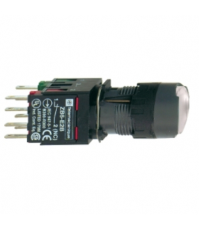 Harmony XB6 Przycisk, Podświetlany, Biały, Płaski, 1 NO + 1 NC, 12...24 V AC/DC, 16 mm, Plastik, XB6AF1B5B Schneider Electric