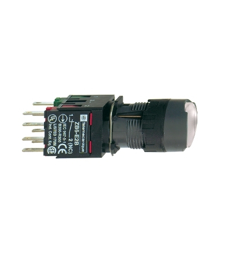 Harmony XB6 Przycisk, Podświetlany, Biały, Płaski, 1 NO + 1 NC, 12...24 V AC/DC, 16 mm, Plastik, XB6AF1B5B Schneider Electric