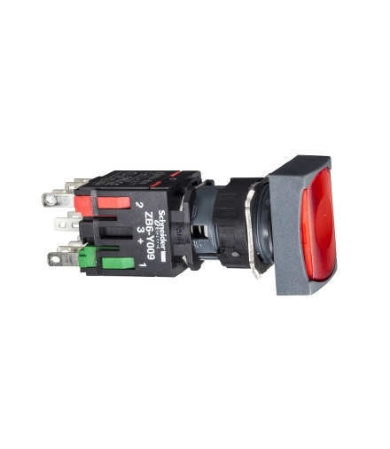 Harmony XB6 Przycisk, Podświetlany, Czerwony, Płaski, 1 NO+1 NC, 12...24 V AC/DC, Prostokąt, Plastik, XB6DF4B5B Schneider Electr