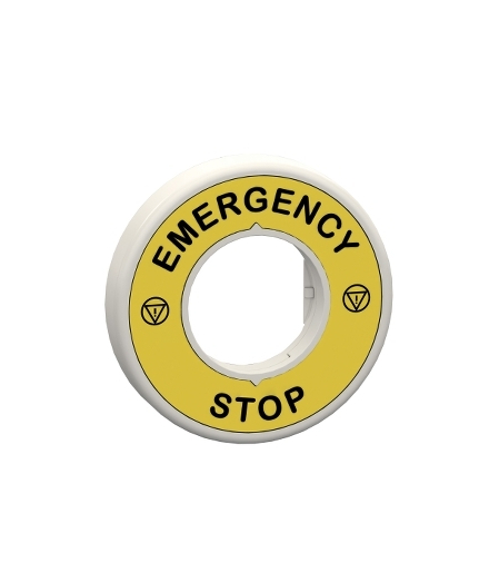 Illuminated ring Ø60, plastic, yellow, red fixed integral LED, marked EMERGENCY STOP, 24 V AC/DC, ZBY9W2B330 Schneider Electric