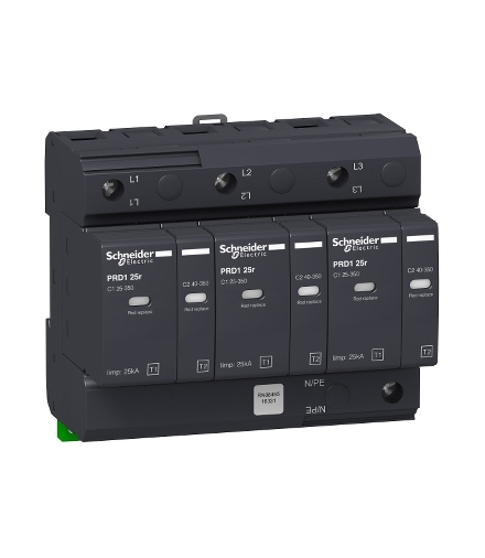 Ogranicznik przepięć Acti9 PRD125r-T12-3 3-biegunowy Typ1+Typ2 25 kA ze stykiem, 16331 Schneider Electric