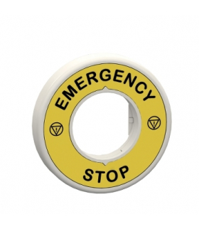 Illuminated ring Ø60, plastic, yellow, white or red integral LED, marked EMERGENCY STOP, 24 V AC/DC, ZBY9W3B330 Schneider Electr