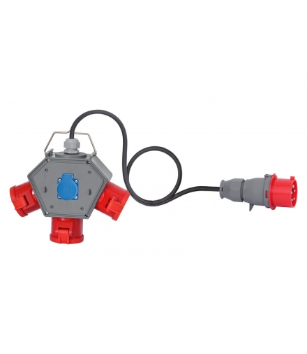 Rozdzielnia POLYBOX gniazda 3x16A 5p, 230V + OW 5x2,5mm2 - 5 metrów + wtyczka 16A 5p F3.0635
