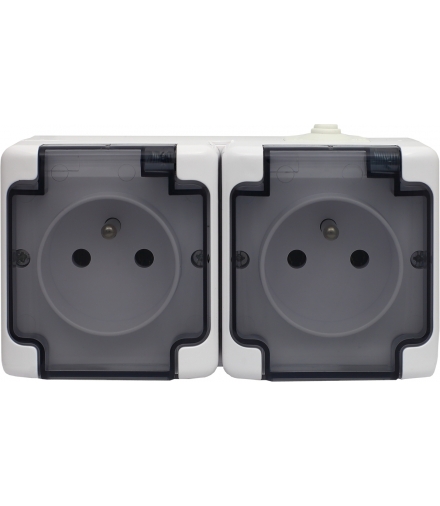 Gniazdo podwójne poziome IP54, białe, klapka dymna,dzielone Seria BRYZA, BIAŁY 181437