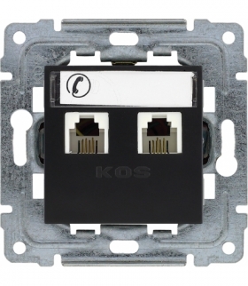 Gniazdo telefoniczne podwójne, z etykietą, bez ramki Seria DANTE, CZARNY 450964