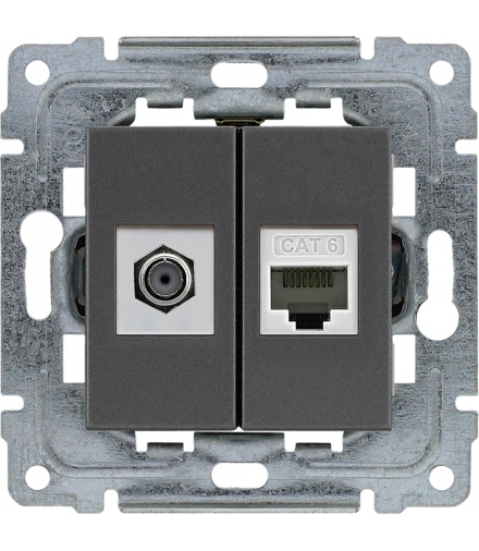 Gniazdo TV typu F + RJ45 kat. 5e Seria DANTE, GRAFIT 456070