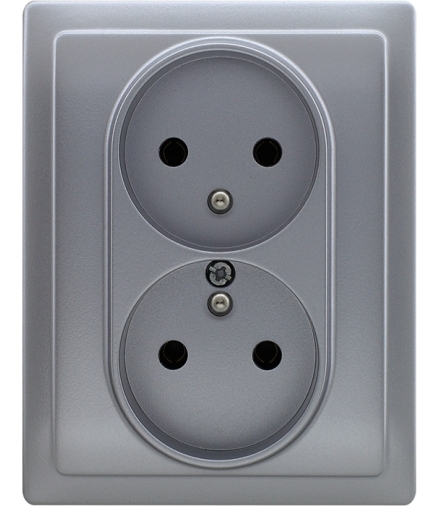 Gniazdo podwójne z uziemieniem kompletne Seria VENA, ALUMINIUM 514036