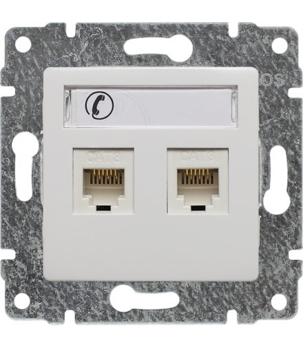 Gniazdo telefoniczne podwójne, z etykietą, bez ramki Seria VENA, BIAŁY ANTYBAKTERYJNA POWŁOKA 590464