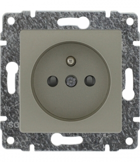Gniazdo poj. Z uziemieniem, z przesłoną torów prądowych, bez ramki, Seria VENA, SATYNA 515034