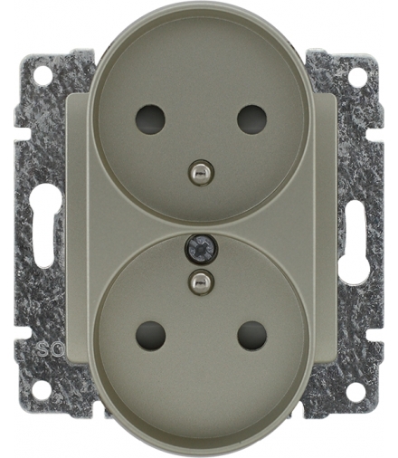 Gniazdo podwójne z uziemieniem i przesłoną torów prądowych, bez ramki Seria VENA, SATYNA 515047