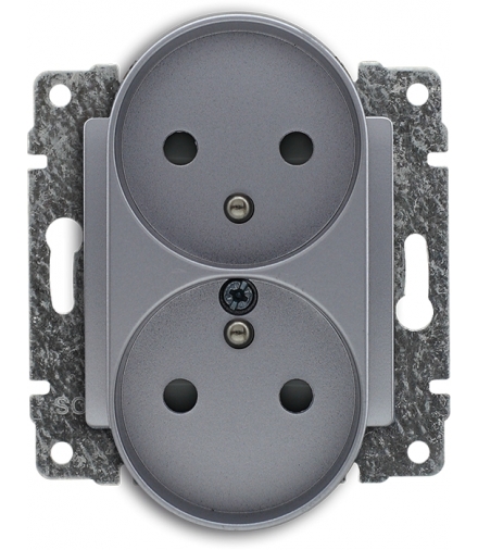 Gniazdo podwójne z uziemieniem i przesłoną torów prądowych, bez ramki Seria VENA2, ALUMINIUM 524047